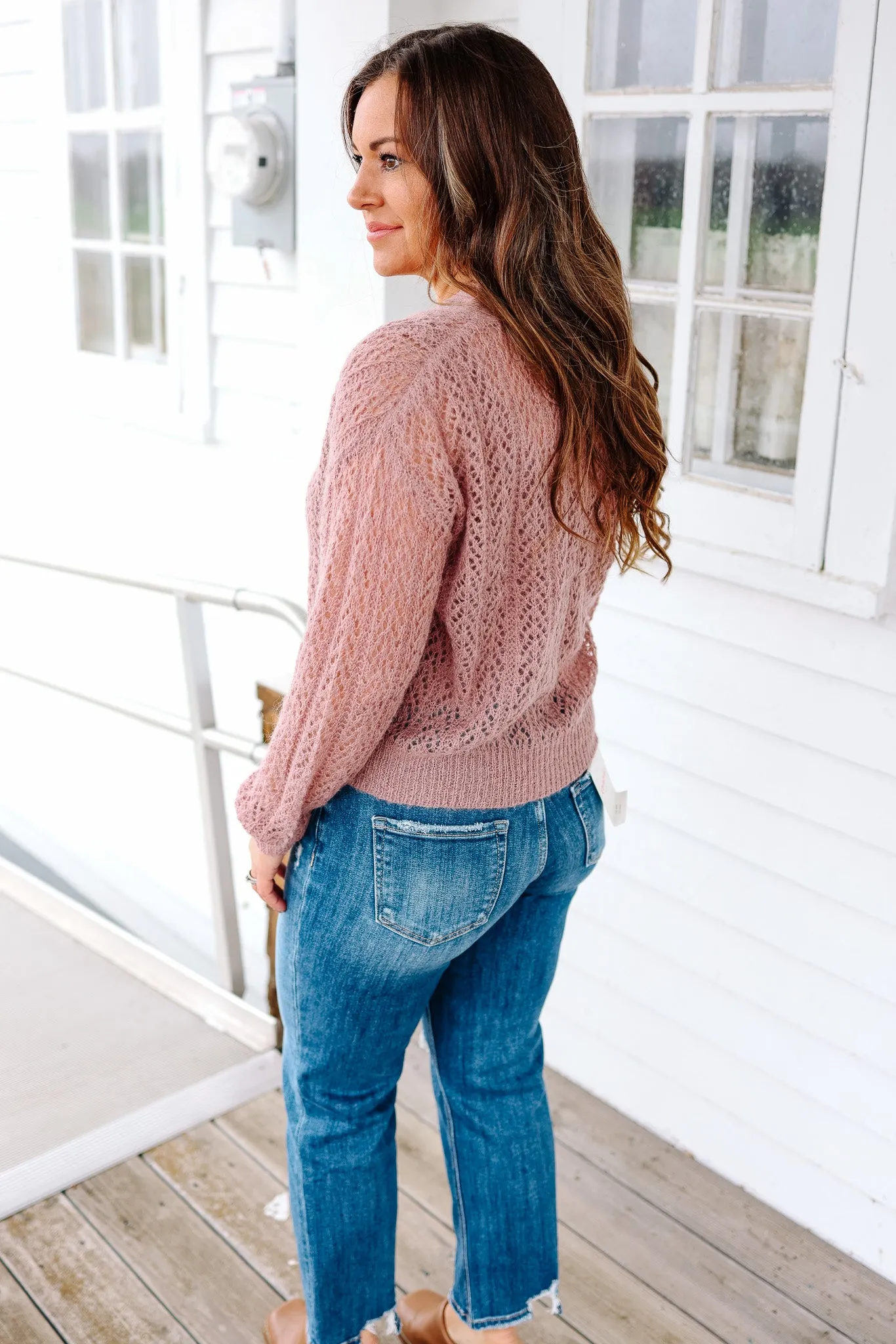 Roxy Pointelle Cardigan - Dusty Pink