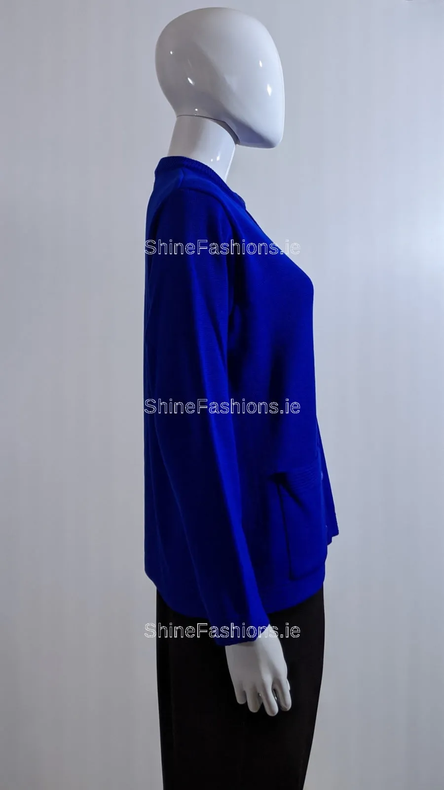 Royal Blue Round Neck Button Pocket Cardigan