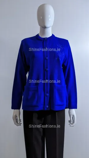 Royal Blue Round Neck Button Pocket Cardigan
