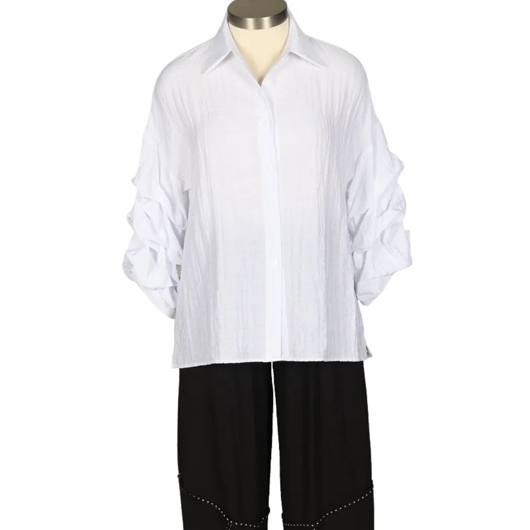 Ruffle Sleeve Button Front Blouse