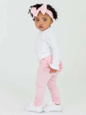 RuffleButts | Baby Ruched Bow Leggings| Pink