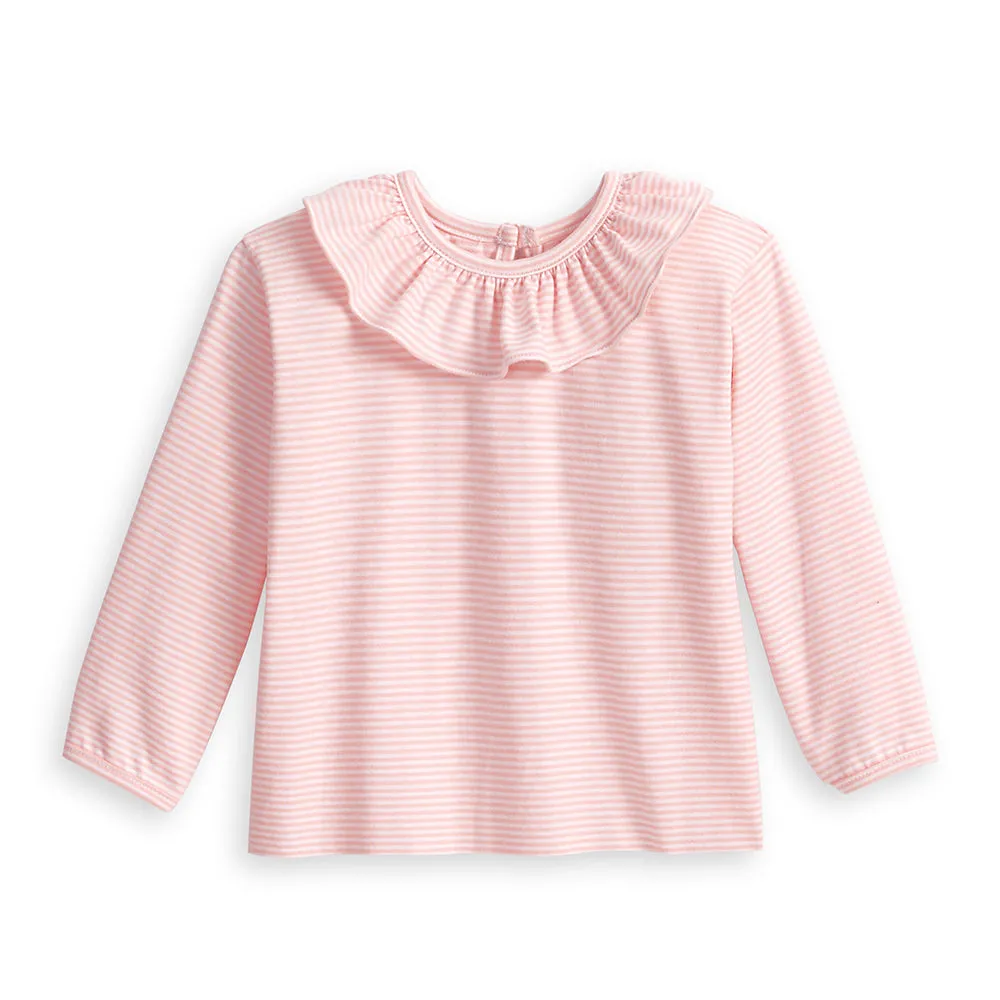 Ruffled Jersey Blouse -- Pink Candy Stripe