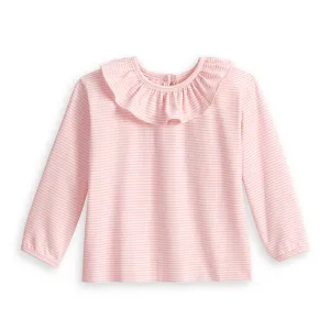 Ruffled Jersey Blouse -- Pink Candy Stripe