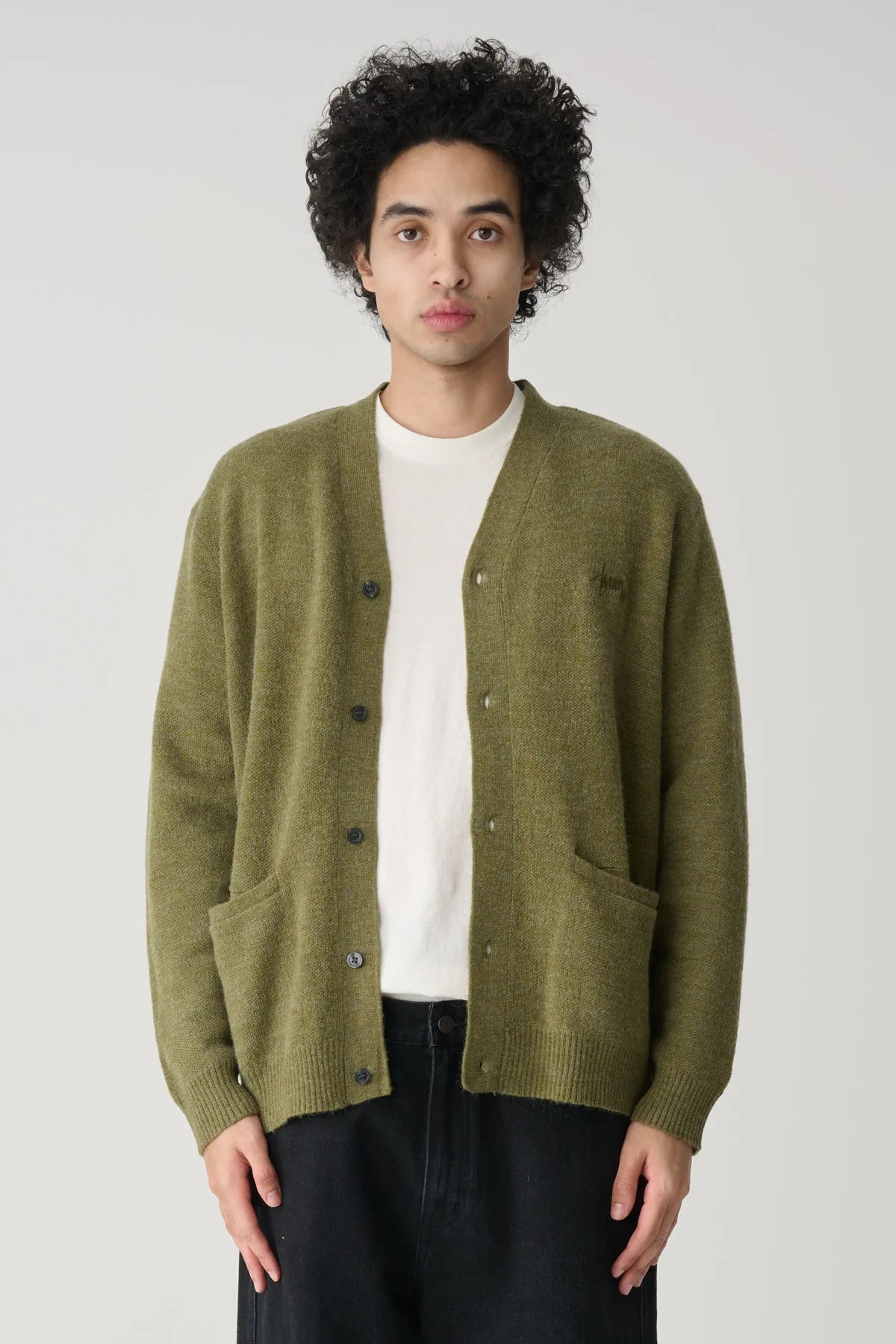 S-Double Knit Script Cardigan Olive