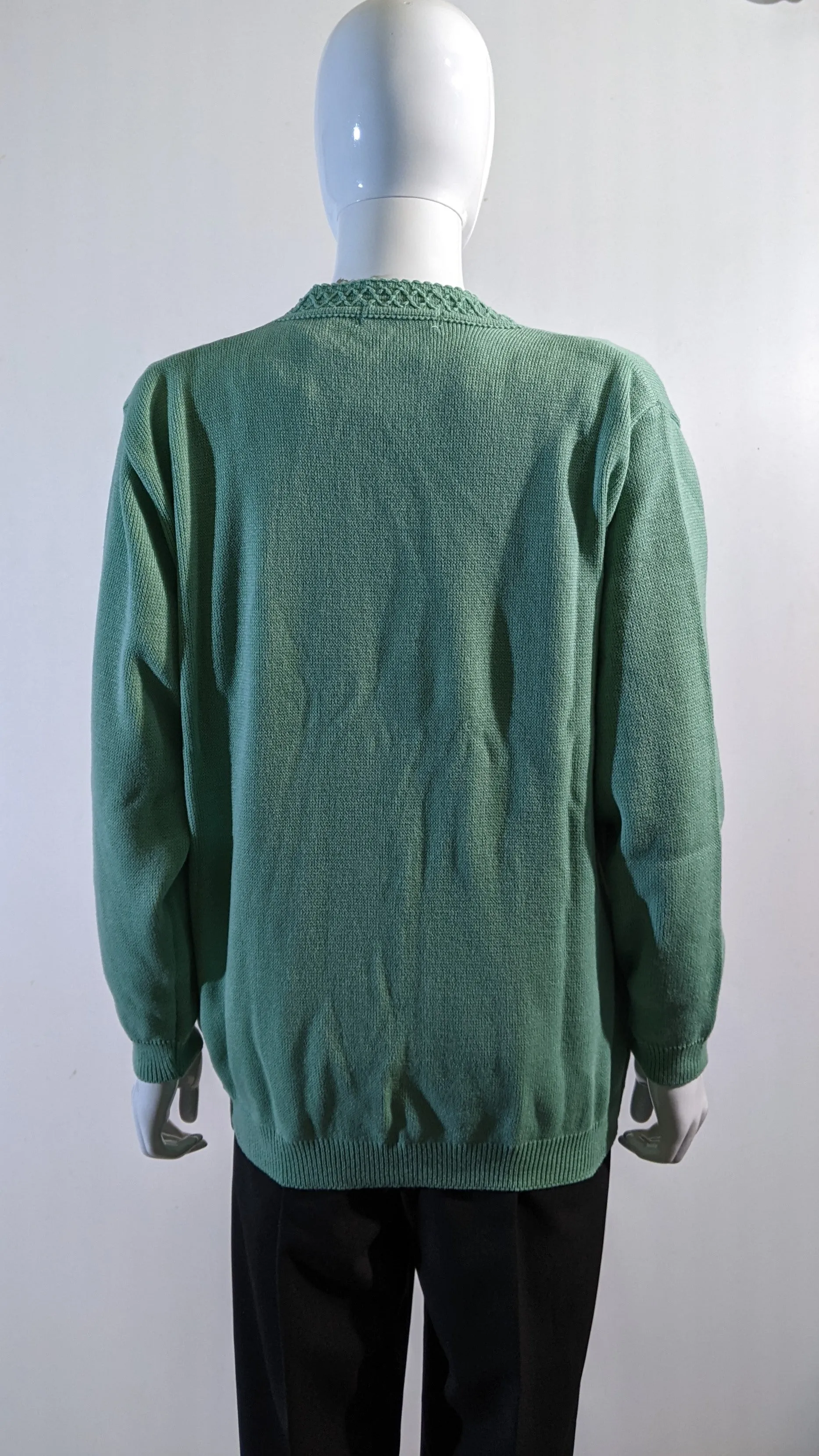 Sage Green V-Neck Diamond Design Cardigan with Pockets