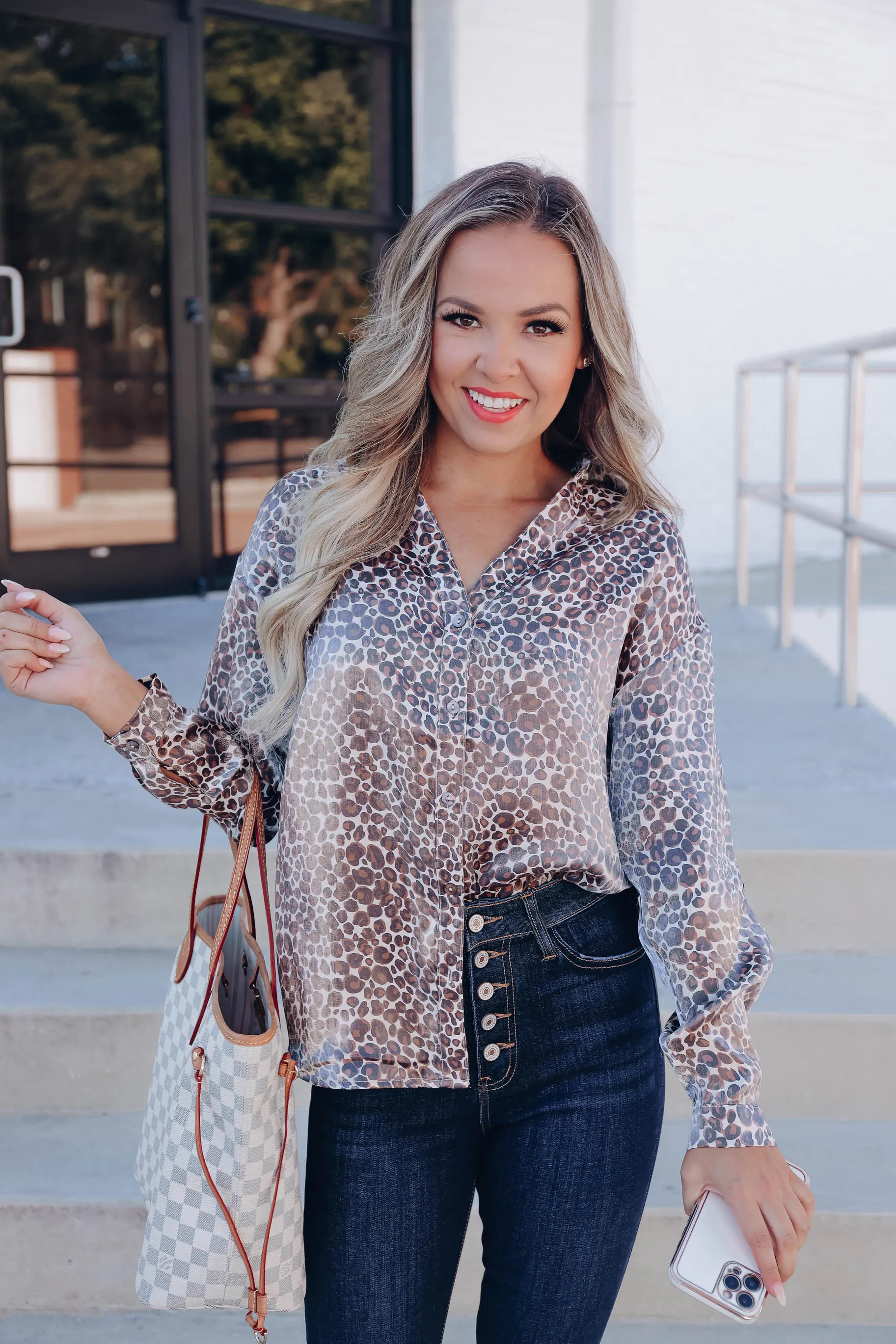 Sahara Button Up Blouse - Leopard