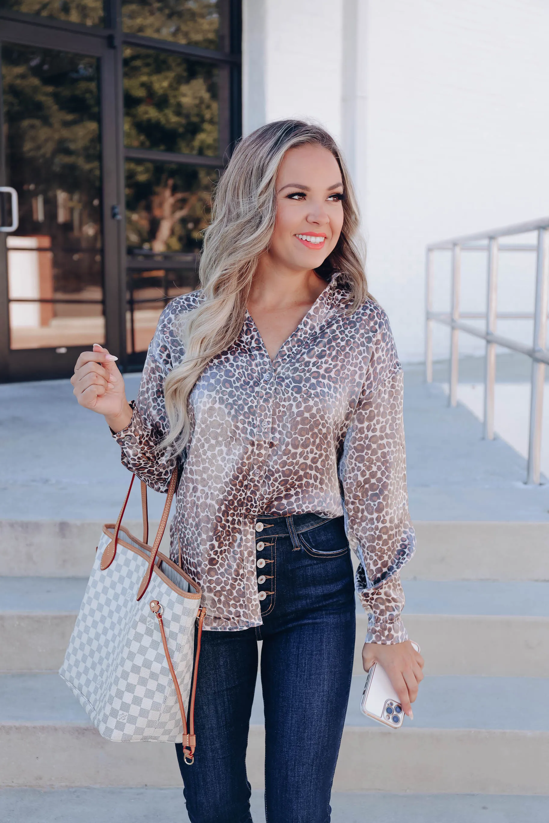 Sahara Button Up Blouse - Leopard
