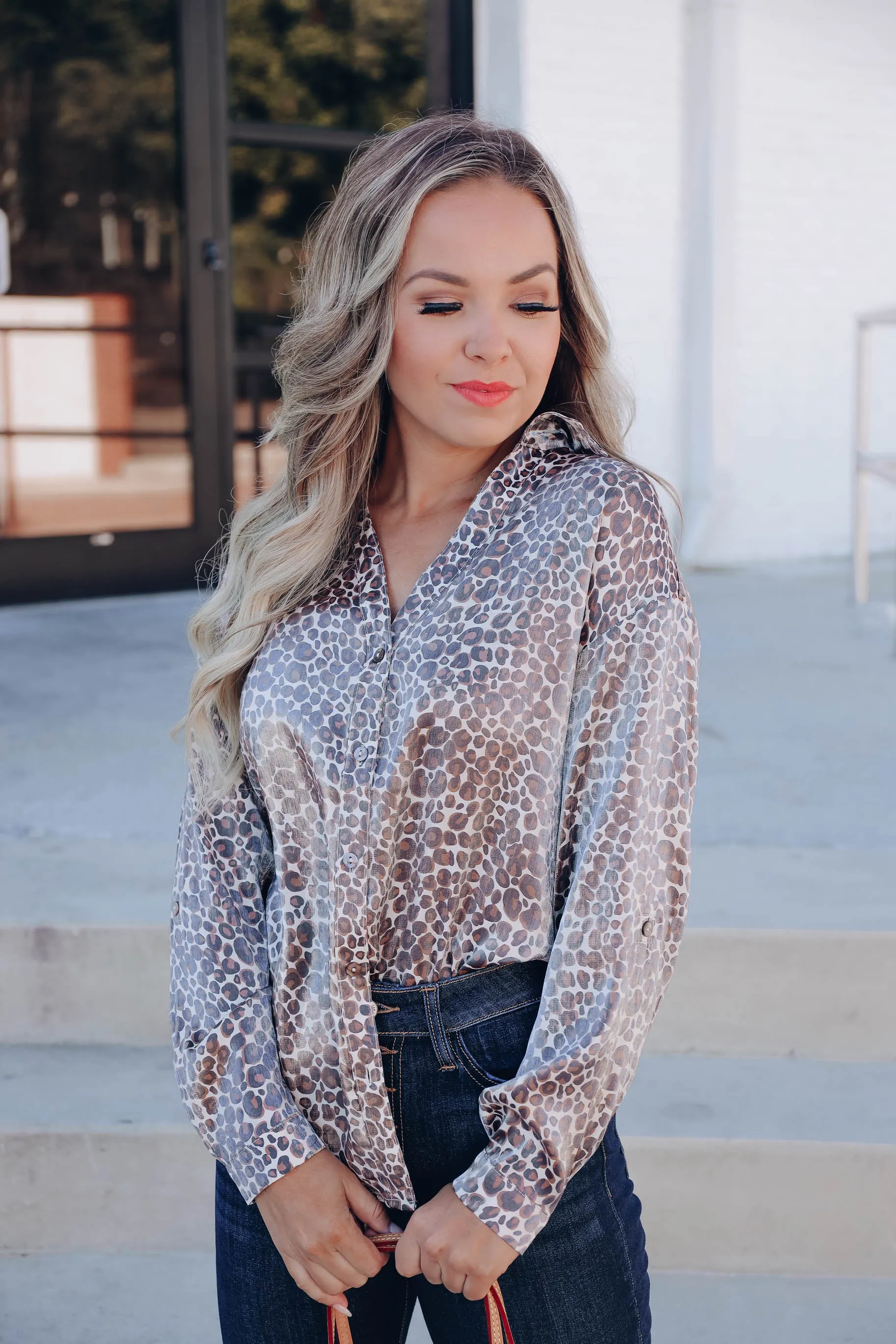 Sahara Button Up Blouse - Leopard