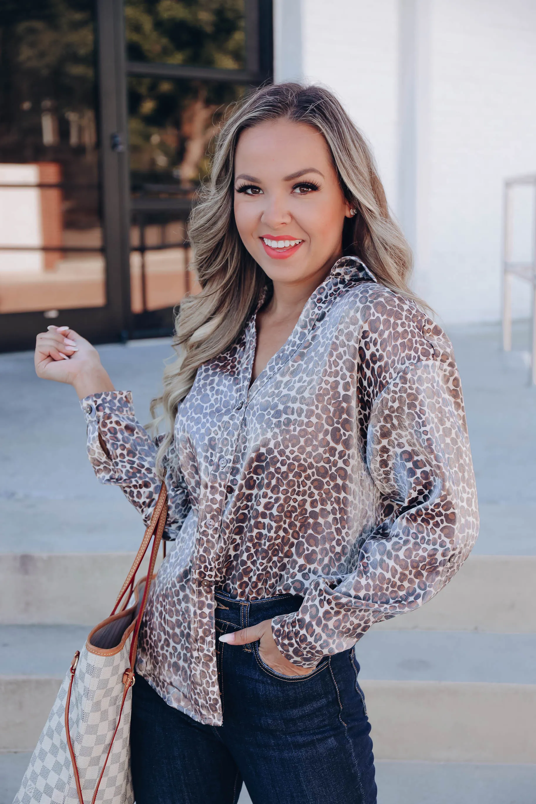 Sahara Button Up Blouse - Leopard