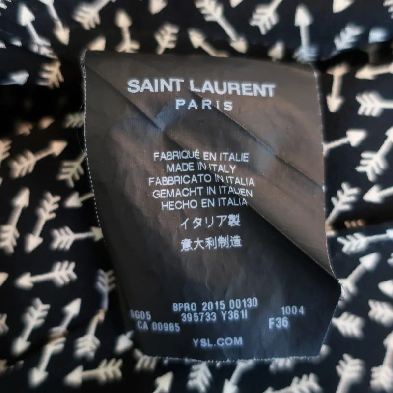 Saint Laurent Button-Up Blouse Black Arrow Print Silk Size 36 Long Sleeve Shirt