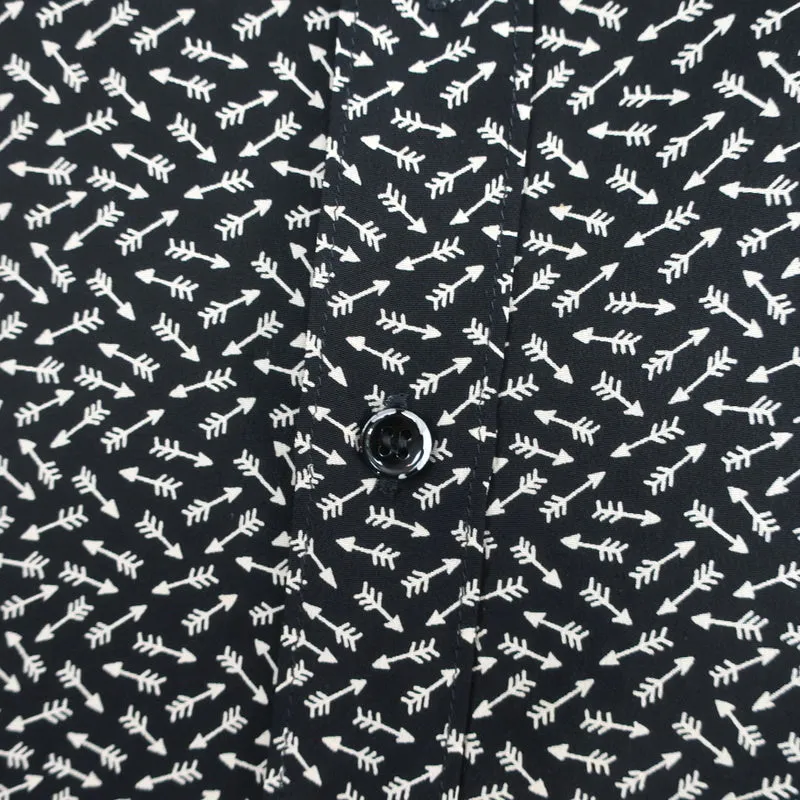 Saint Laurent Button-Up Blouse Black Arrow Print Silk Size 36 Long Sleeve Shirt