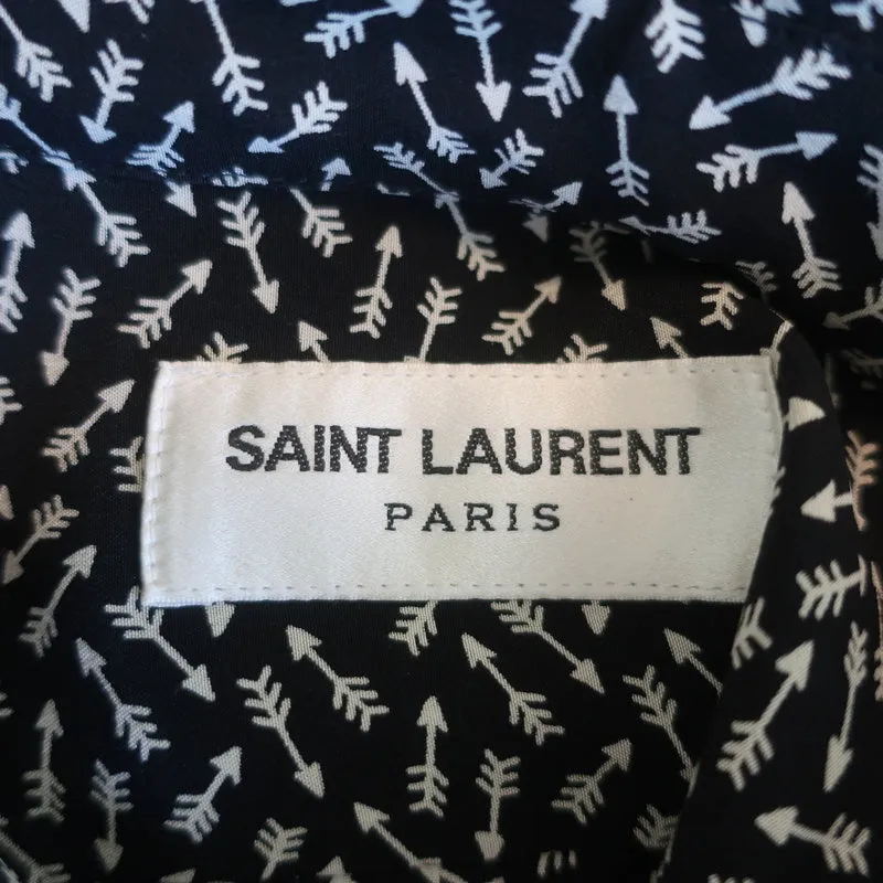 Saint Laurent Button-Up Blouse Black Arrow Print Silk Size 36 Long Sleeve Shirt