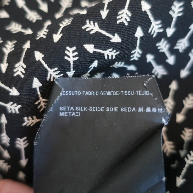 Saint Laurent Button-Up Blouse Black Arrow Print Silk Size 36 Long Sleeve Shirt