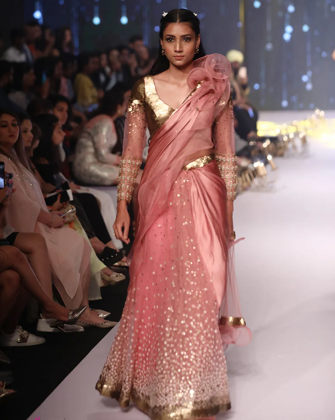 Salmon Pink Ruffle Sari