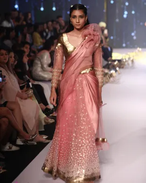 Salmon Pink Ruffle Sari