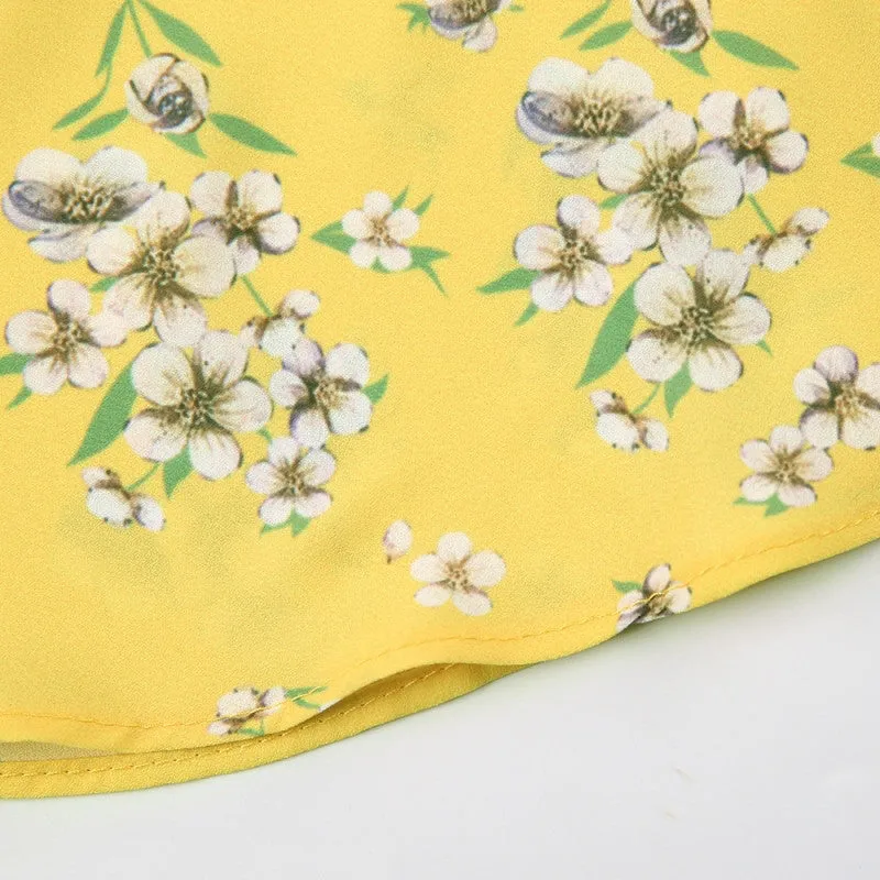 Samantha Yellow Floral Long Sleeve Ruffle Blouse