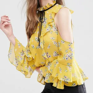 Samantha Yellow Floral Long Sleeve Ruffle Blouse
