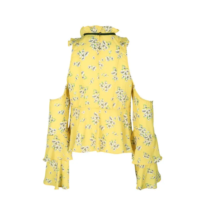 Samantha Yellow Floral Long Sleeve Ruffle Blouse