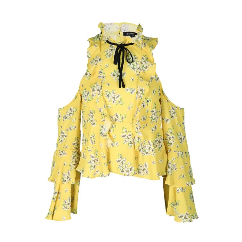 Samantha Yellow Floral Long Sleeve Ruffle Blouse
