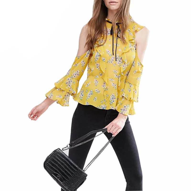 Samantha Yellow Floral Long Sleeve Ruffle Blouse