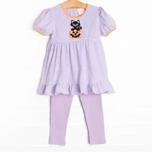 Scaredy Cat Applique Legging Set, Purple