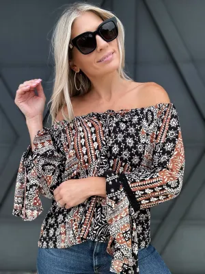 Scoop Neck Ruffle Blouse In Black