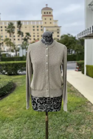 Sequin Button Down Cardigan Sweater in Taupe