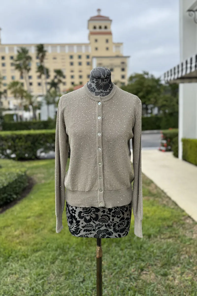 Sequin Button Down Cardigan Sweater in Taupe