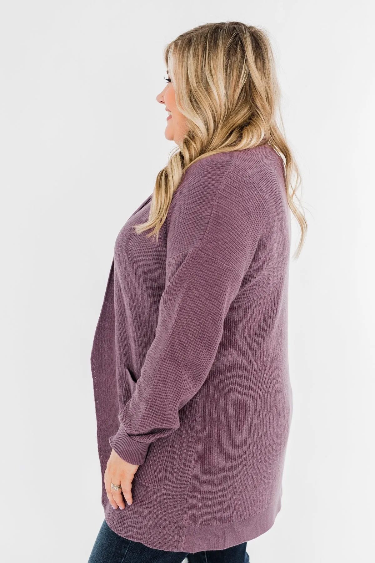 Share The Love Knit Cardigan- Dusty Eggplant