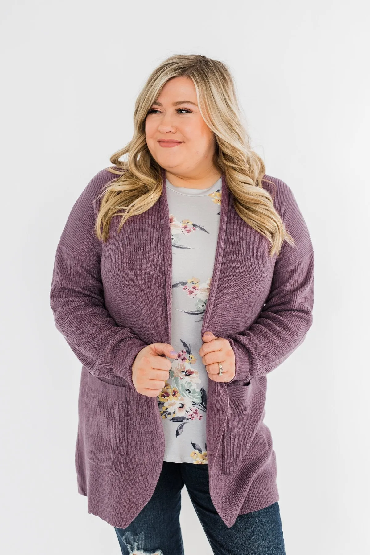 Share The Love Knit Cardigan- Dusty Eggplant