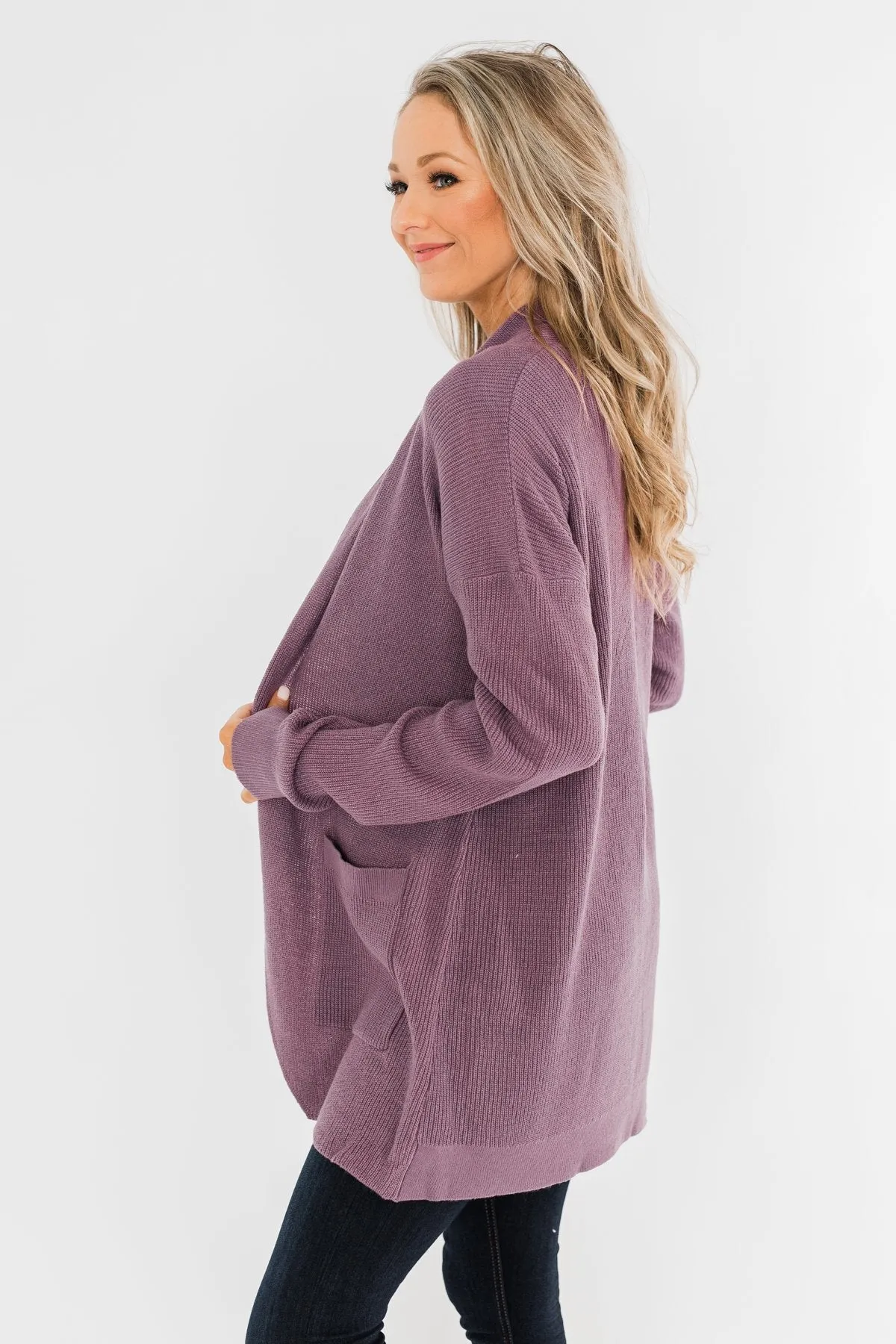 Share The Love Knit Cardigan- Dusty Eggplant