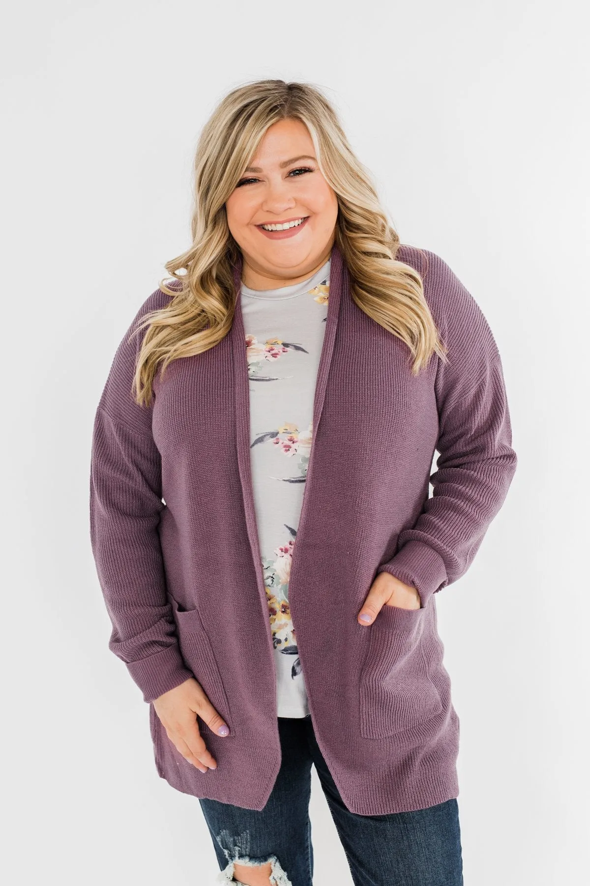 Share The Love Knit Cardigan- Dusty Eggplant