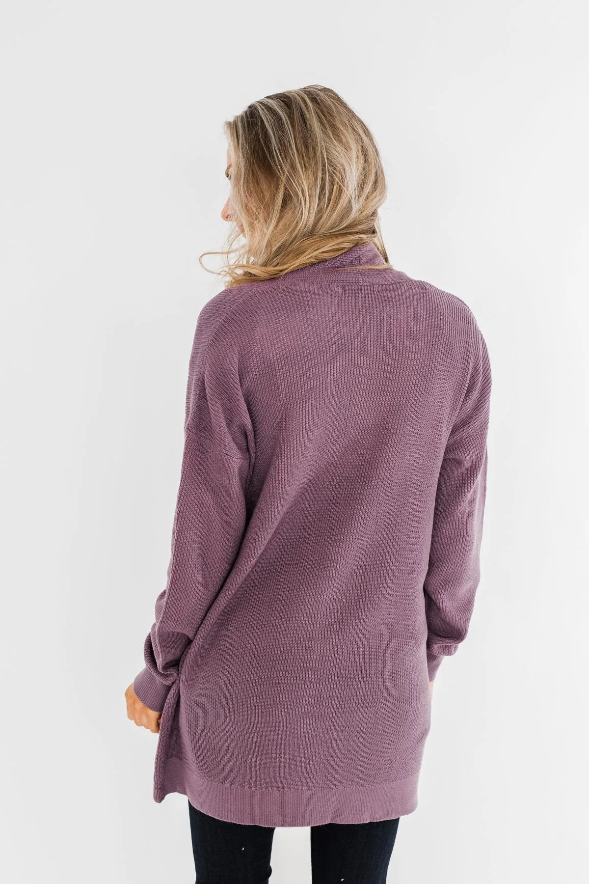 Share The Love Knit Cardigan- Dusty Eggplant