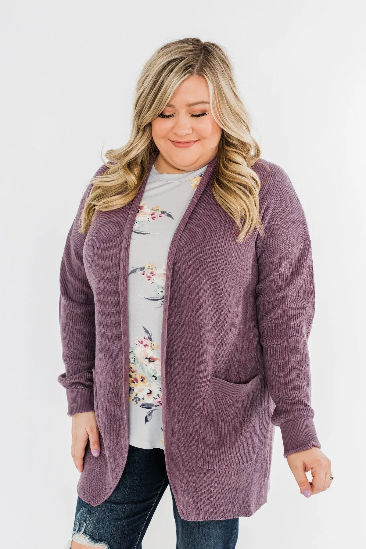 Share The Love Knit Cardigan- Dusty Eggplant