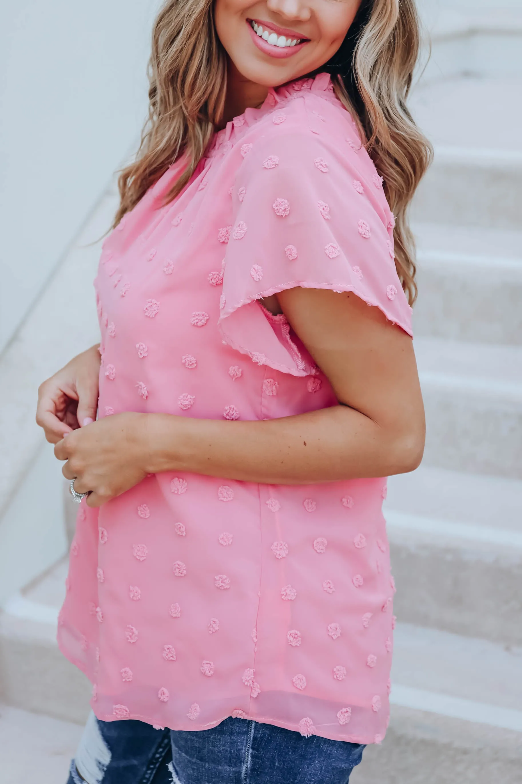 Shaylynn Swiss Dot Chiffon Blouse - Pink