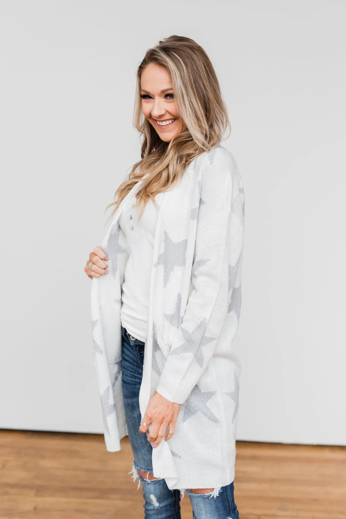 Shoot For The Stars Knit Cardigan- Ivory & Grey
