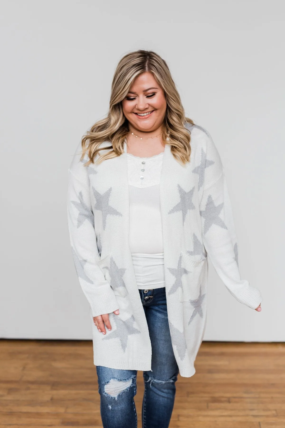 Shoot For The Stars Knit Cardigan- Ivory & Grey