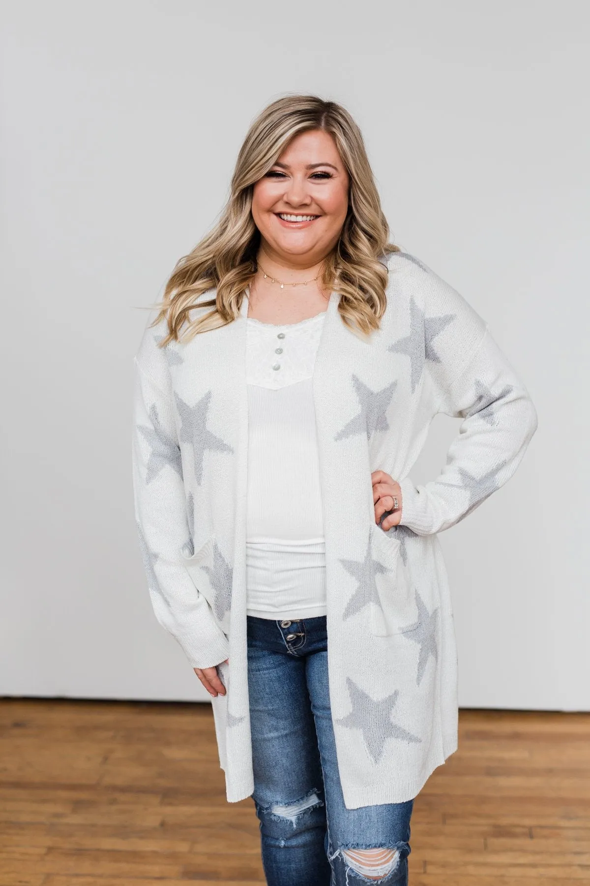 Shoot For The Stars Knit Cardigan- Ivory & Grey