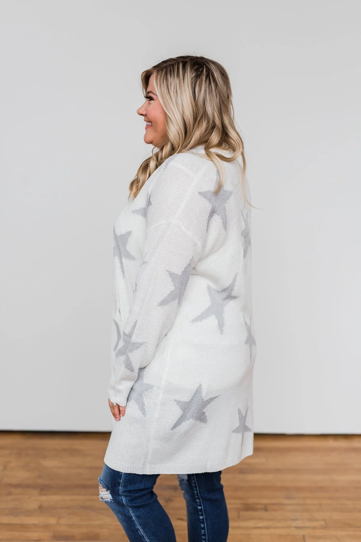 Shoot For The Stars Knit Cardigan- Ivory & Grey