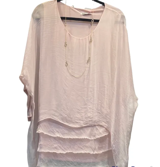 Silk Ruffle Hem Blouse - Pink