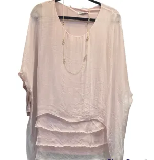 Silk Ruffle Hem Blouse - Pink