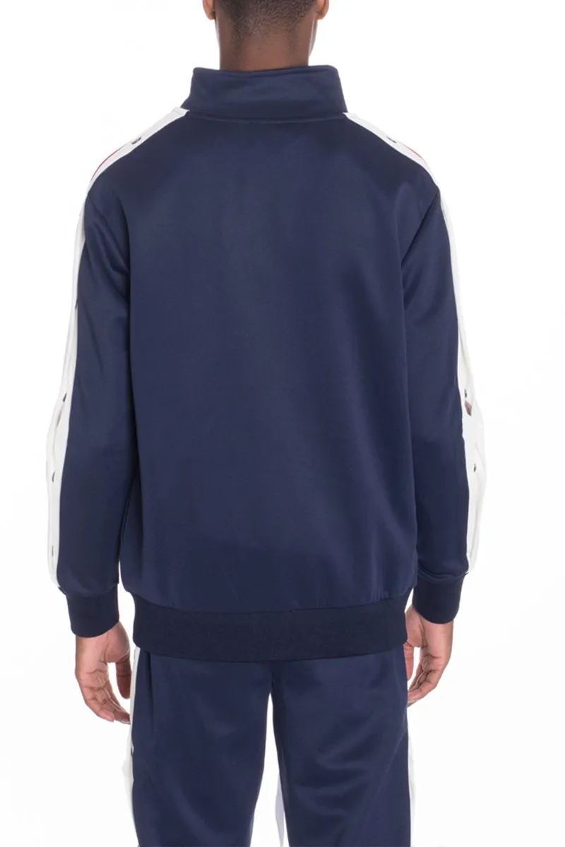 SNAP BUTTON TRACK JACKET- NAVY