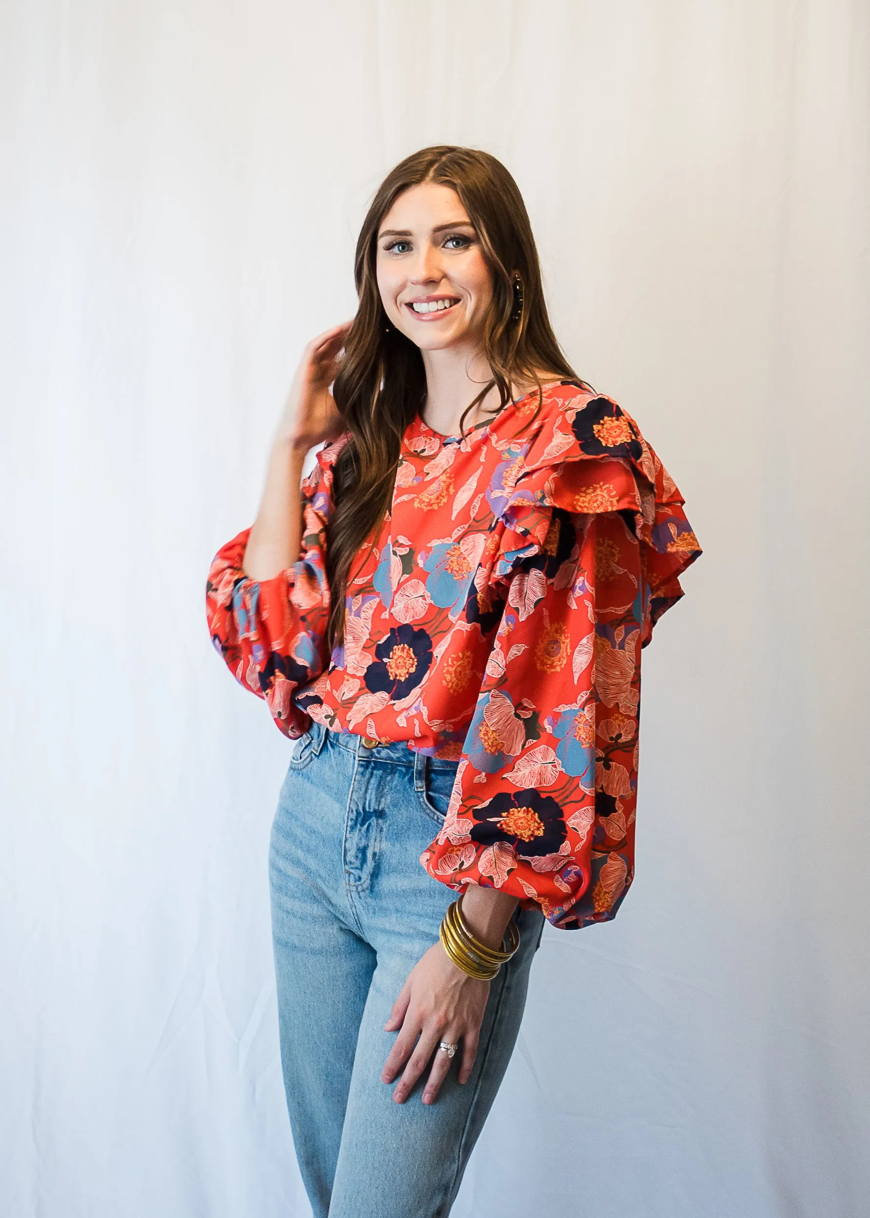 Spiced Red Floral Blouse
