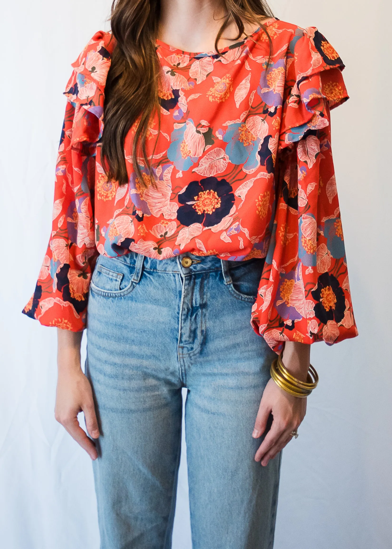 Spiced Red Floral Blouse