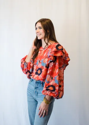Spiced Red Floral Blouse