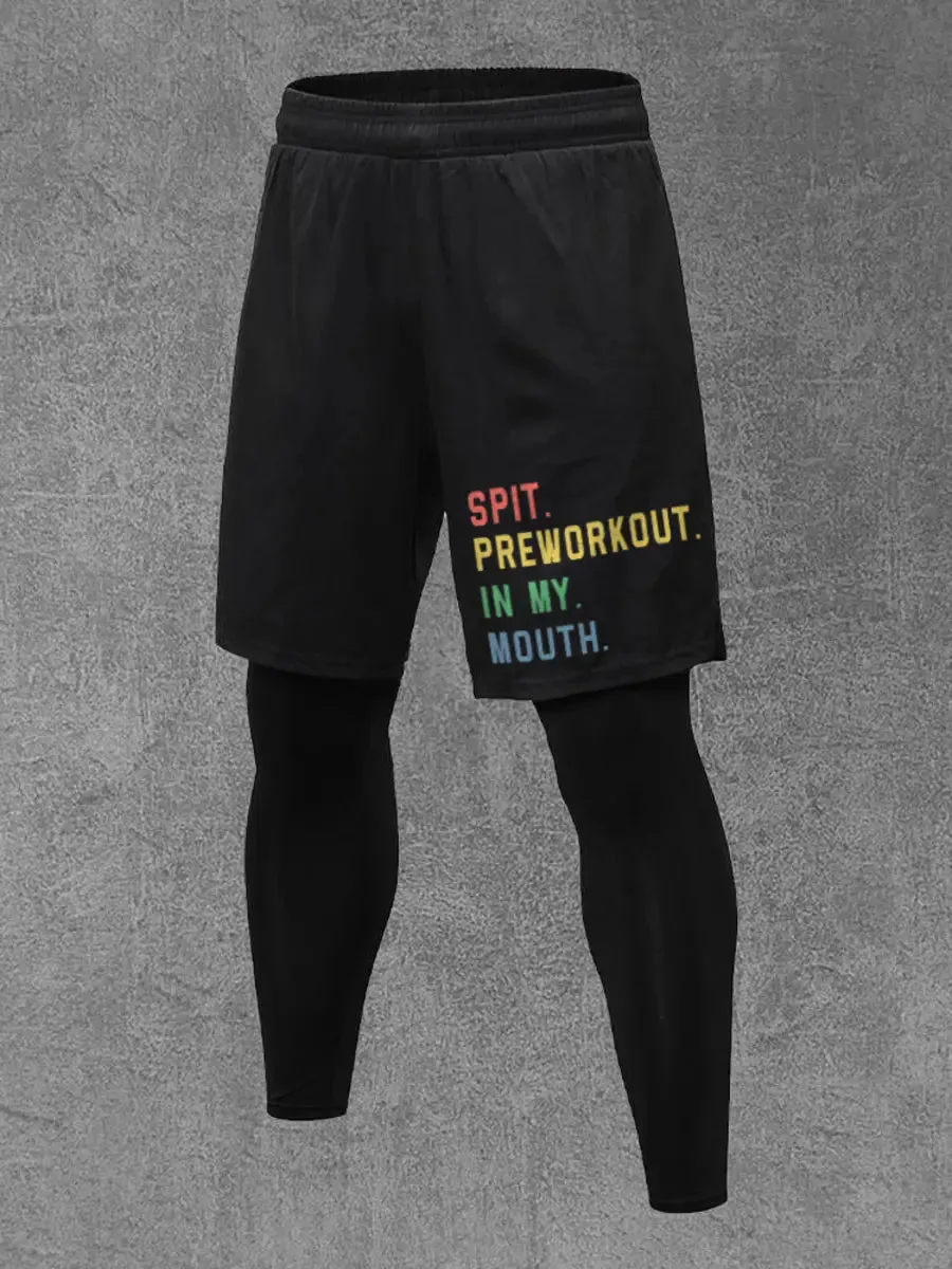 Spit Preworkout In My Mouth Printed Men's All-In-One Fitness Leggings