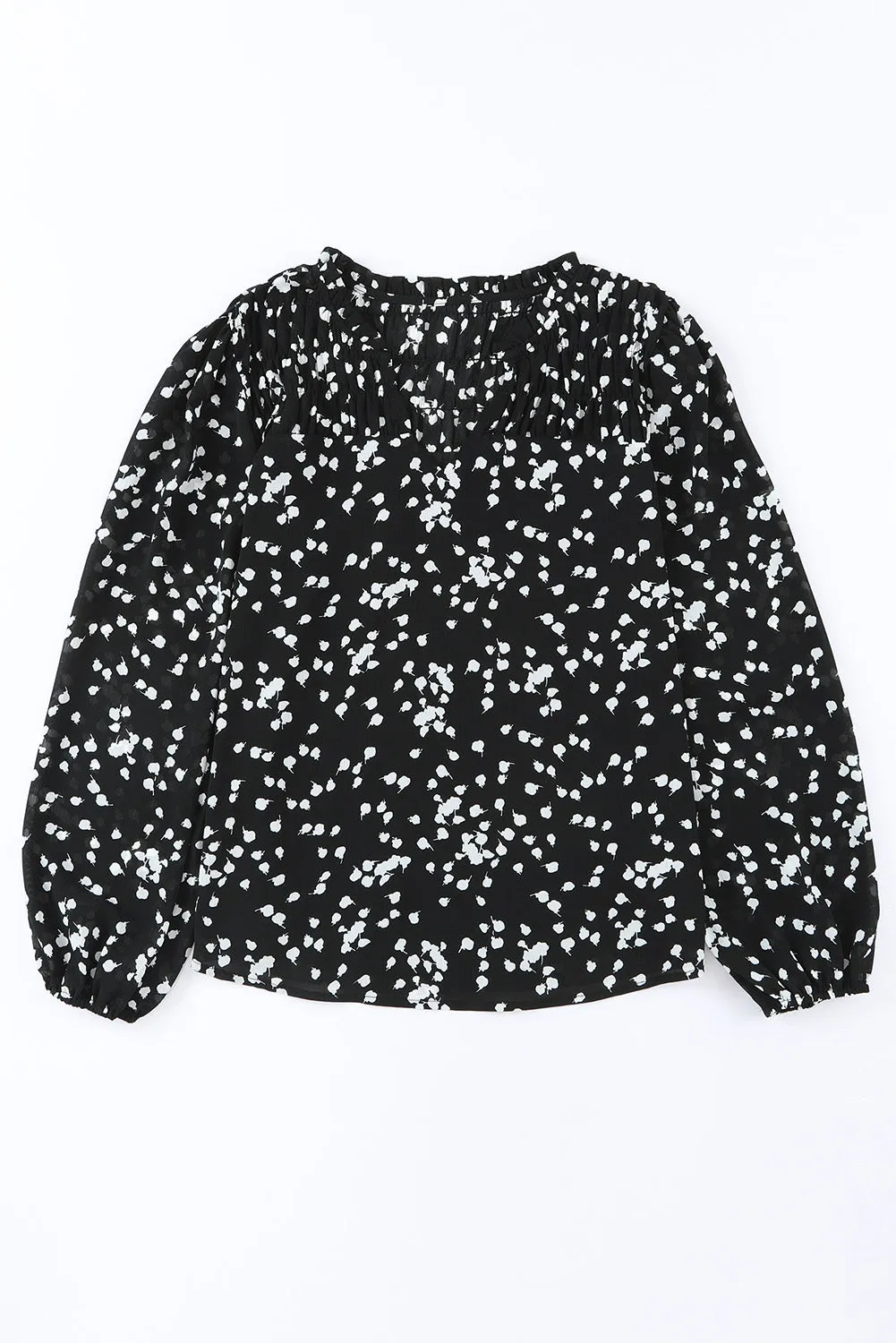 Split Neck Fall Printed Crinkled Blouse