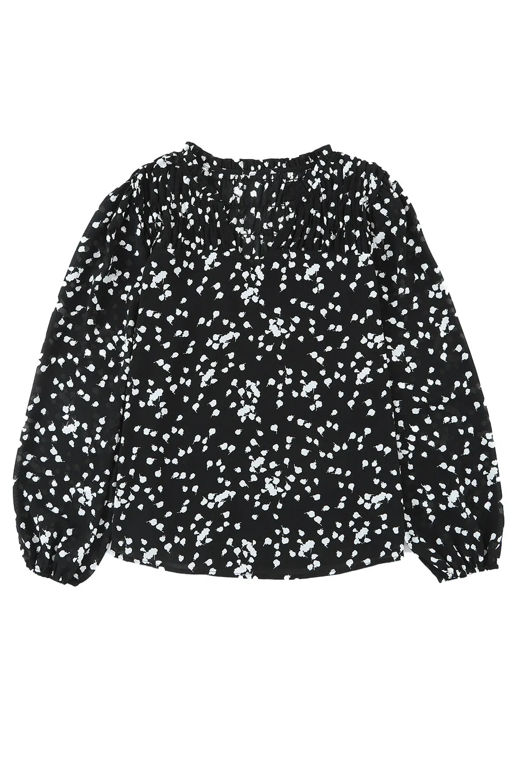 Split Neck Fall Printed Crinkled Blouse