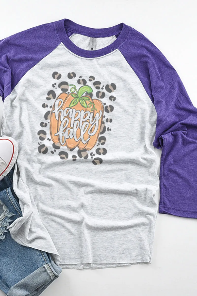 Spots Happy Fall Pumpkin Tri-Blend Unisex 3/4 Raglan