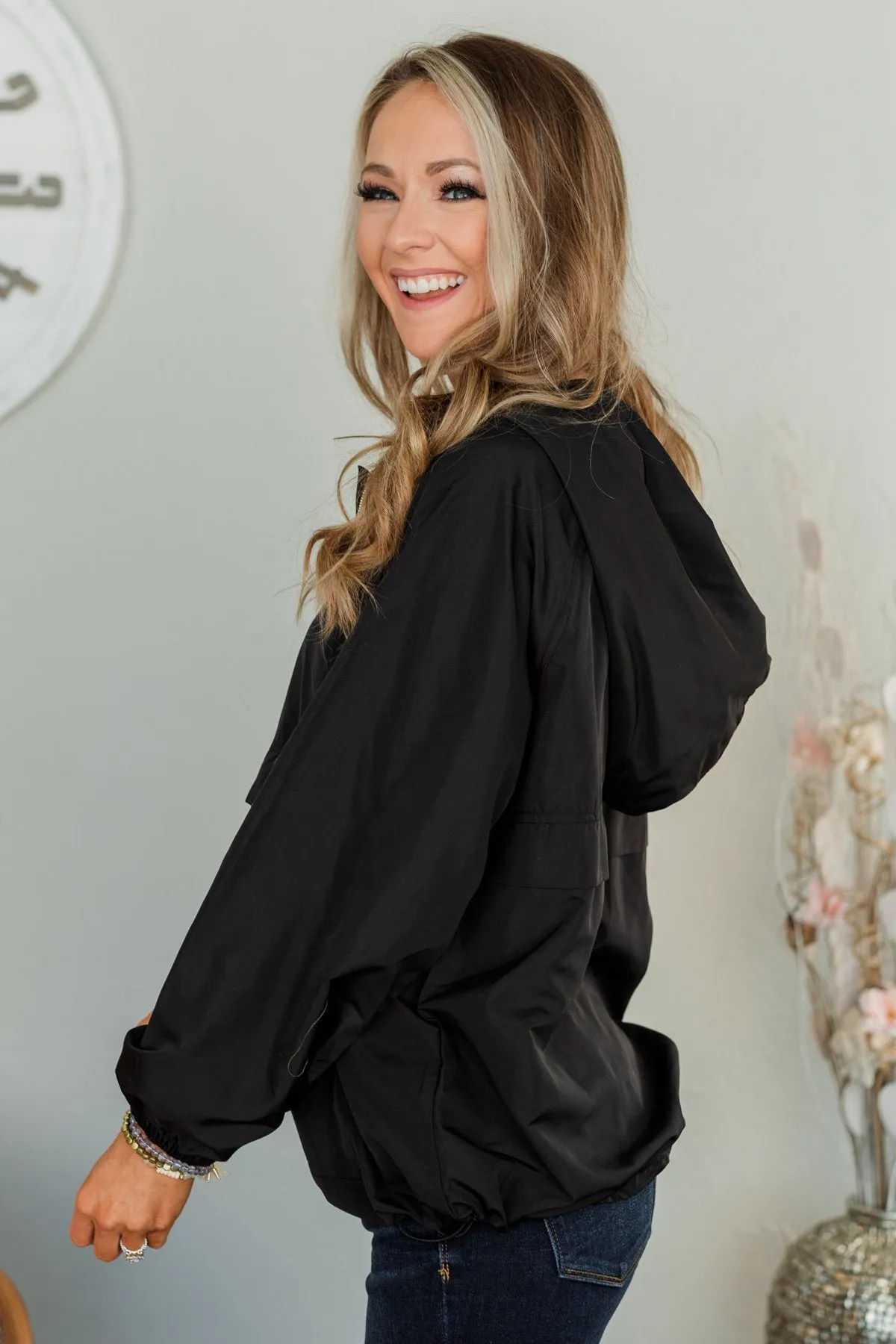 Sprinkle Of Sunshine Drawstring Windbreaker- Black